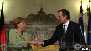Merkel e Samaras | Crédito da foto: Getty