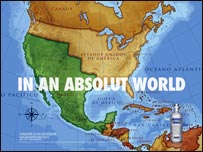 伏使用1848年美墨战争以前的地图做的特加酒广告