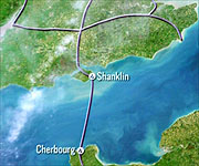 Map showing the pipe network from Liverpool to France as part of Operation Pluto