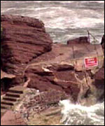 Warning notice on path