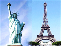 Estátua da Liberdade e Torre Eiffel (arquivo)