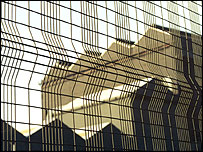 Reflection of a building on the Five Weirs Walk