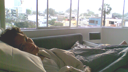 Matt recovering in his hospital bed in Lima