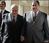 وليد معلم (سمت چپ) و هوشيار زيباری وزيران خارجه عراق و سوريه