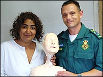 Rupal Rajnai with a first aid model and a First Responder
