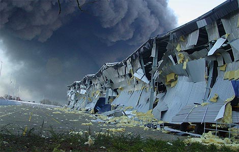 Warehouses damaged in the blast
