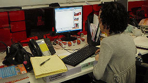 Liz with the stationery at her desk.