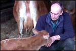 Charles Reader with a calf