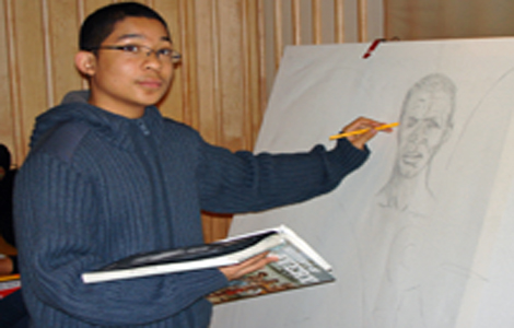 Boy begins the 'Slavery' frieze