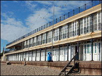 The beach huts are an unusual 'two storey' design