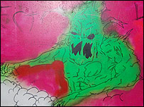 Green monster graffiti in subway in Kesgrave 