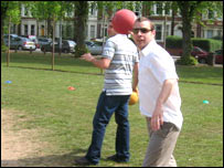 Jon and Geoff chucking balls