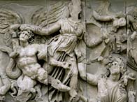 Restored west front of the Altar of Zeus at Pergamum, c.180 BC (marble)