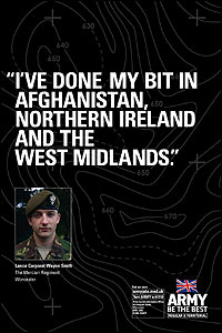 The recruitment advert of Wayne, on a bus shelter.