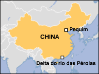 Mapa do Delta do rio das Pérolas na China