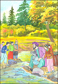 بنجاره والا و کودکان به گفته های ماهی جادوی گوش می دهند.