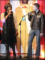 Paulette Edwards and Tristan Drew do karaoke