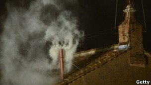 Сикстин ибодатхонасининг мўрисидан кўкка оқ тутун ўрлаган. Бу кардиналлар янги Папа сайлашганидан дарак беради.