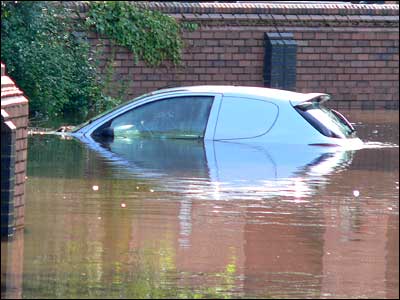Submerged car in St George's Field car park in York