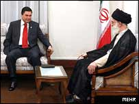 بردی محمد اف رئیس جمهور ترکمنستان و خامنه ای رهبر ایران