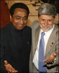 Chanceler Celso Amorim e o ministro do Comércio da Índia, Kamal Nath