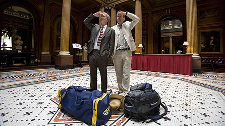 Around The World In 80 Days: Frank Skinner and Lee Mack at the Reform Club, Pall Mall, London (image: BBC/Mark Wheeler)