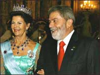 O presidente Luiz Inácio Lula da Silva e a rainha Silvia da Suécia em Estocolmo. Foto: Ricardo Stuckert/PR 
