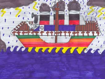 Arfordir gyda thonnau mawr a chreigiau peryglus