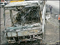 Ônibus queimado no Rio de Janeiro, em dezembro de 2006