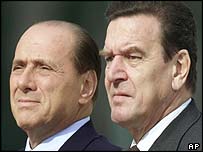 سيلويو برلوسکونی نخست وزير ايتاليا و گرهارد شرودر صدر اعظم آلمان 