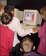 Kids surfing the web at the Sense of Place exhibition