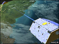 Impressão artística de satélite que capta dados sobre a Terra