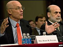 Henry Paulson (esq.), secretário do Tesouro, e o presidente do Banco Central americano, Ben Bernanke