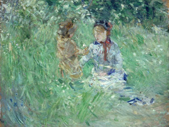 'Berthe Morisot, Woman and Child in a Meadow at Bougival 1882'