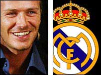 David Beckham e o escudo do Real Madrid