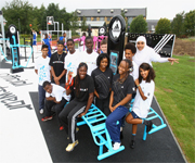 Christine Ohuruogu and some young people at the opening of the first adiZone