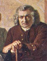 Detail from a painting of Dr Johnson leaning on his stick
