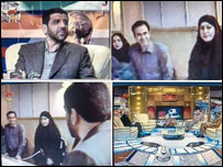 نماهایی از حضور ضرغامی در استوديوی پخش شبکه سوم