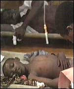 Rwandan casualties in a make-shift hospital