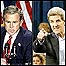 O candidato democrata à presidência dos Estados Unidos, John Kerry, e o presidente George W. Bush