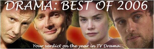 John Simm as Sam in Life on Mars; David Tennant as The Doctor in Doctor Who; Ruth Wilson as Jane in Jane Eyre;  Jonas Armstrong as Robin in Robin Hood