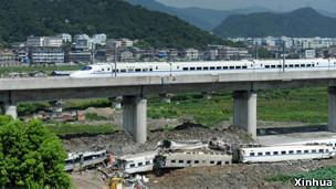 温州动车组追撞现场(新华社资料图片)