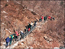 Du khách đi tham quan tại khu nghỉ dưỡng thuộc núi Kim Cương, Bắc Hàn