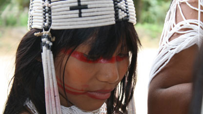 A Marubo woman in her traditional headdress