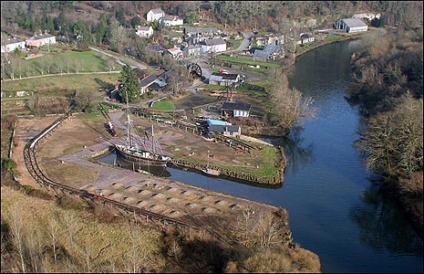 An aerial view of Morwellham as it is today