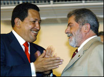 Hugo Chavez (esq.) e Luiz Inácio Lula da Silva (foto:Ricardo Stucket/PR)