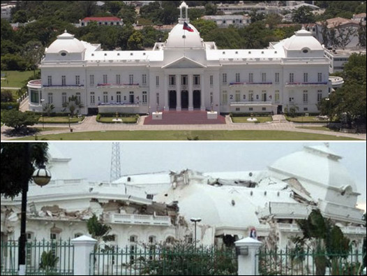 Palácio Presidencial do Haiti antes e depois do terremoto