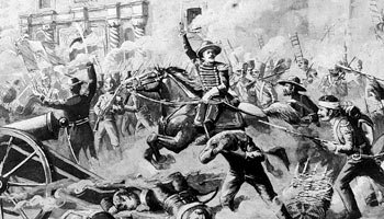 Illustration of the Battle of the Alamo, San Antonio, Texas, 1836
