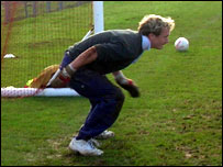 James goes for a save during the challenge