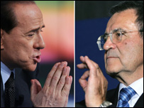 Silvio Berlusconi (esq.) e Romano Prodi
